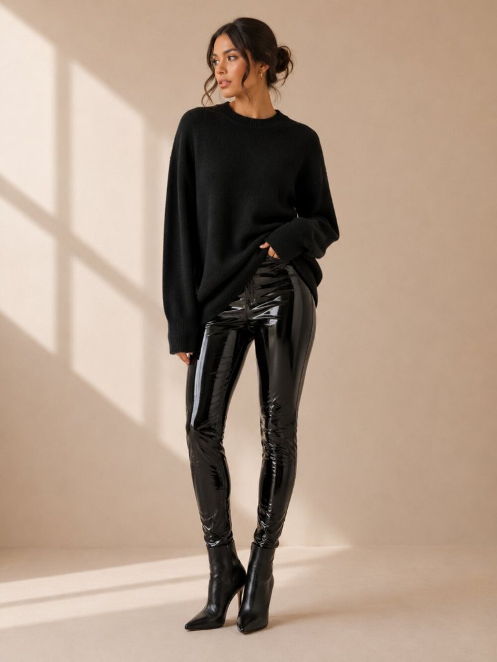 AllSaints Cora High Shine Patent Faux Leather Leggings Black NWT Size 10